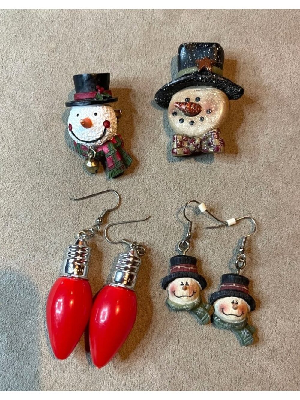 Vintage 80s 90s Christmas Jewelry Lot Snowman Pins Brooches Dangle Light Bulb Ea